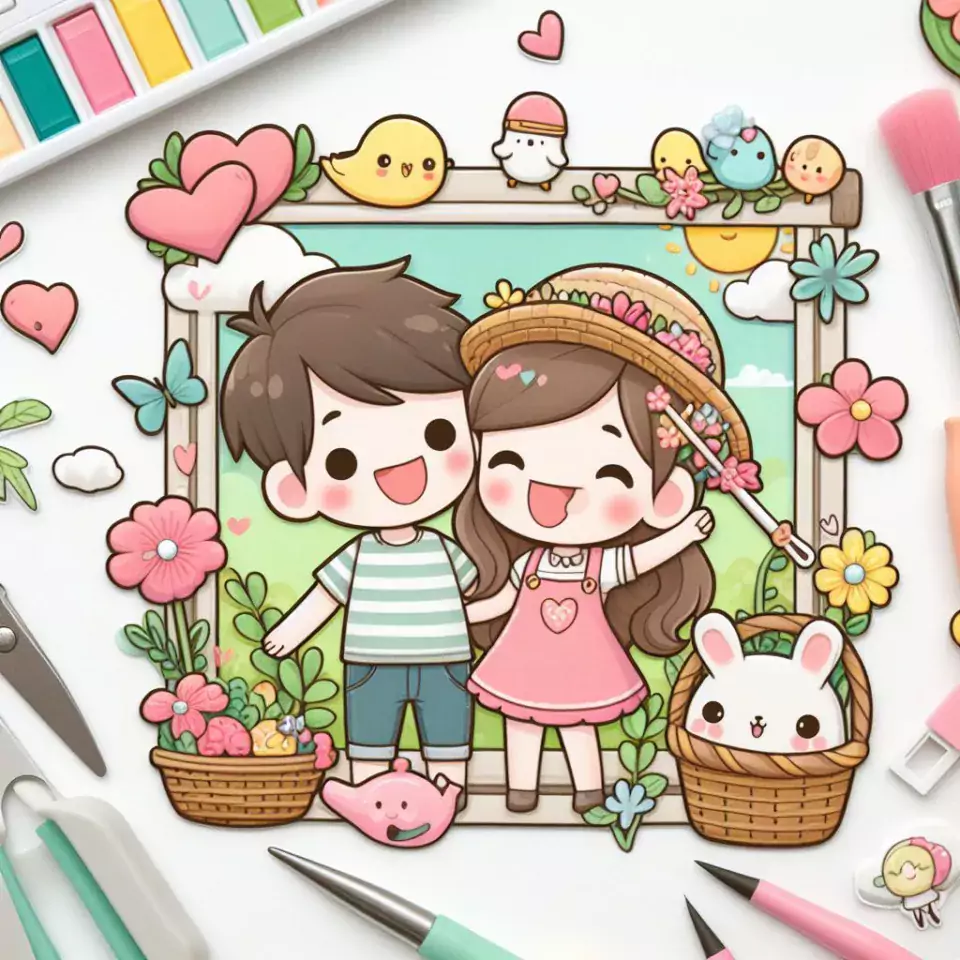 cute couple stickers with white background and kissing & hug HD printable stickers images ()