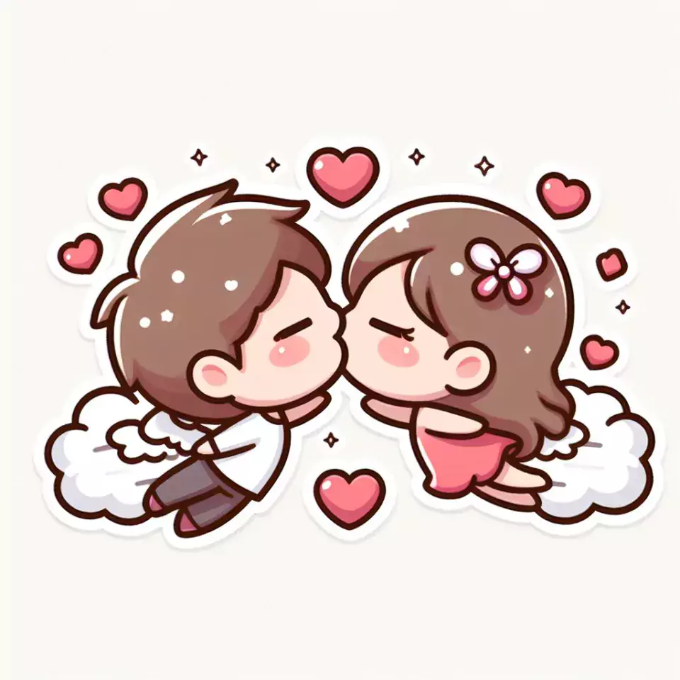 cute couple stickers with white background and kissing & hug HD printable stickers images ()