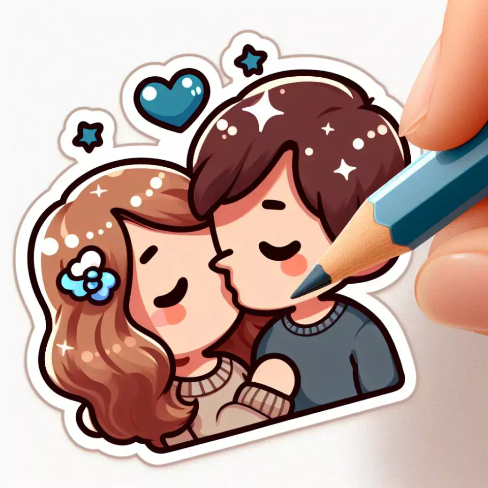 cute couple stickers with white background and kissing & hug HD printable stickers images ()