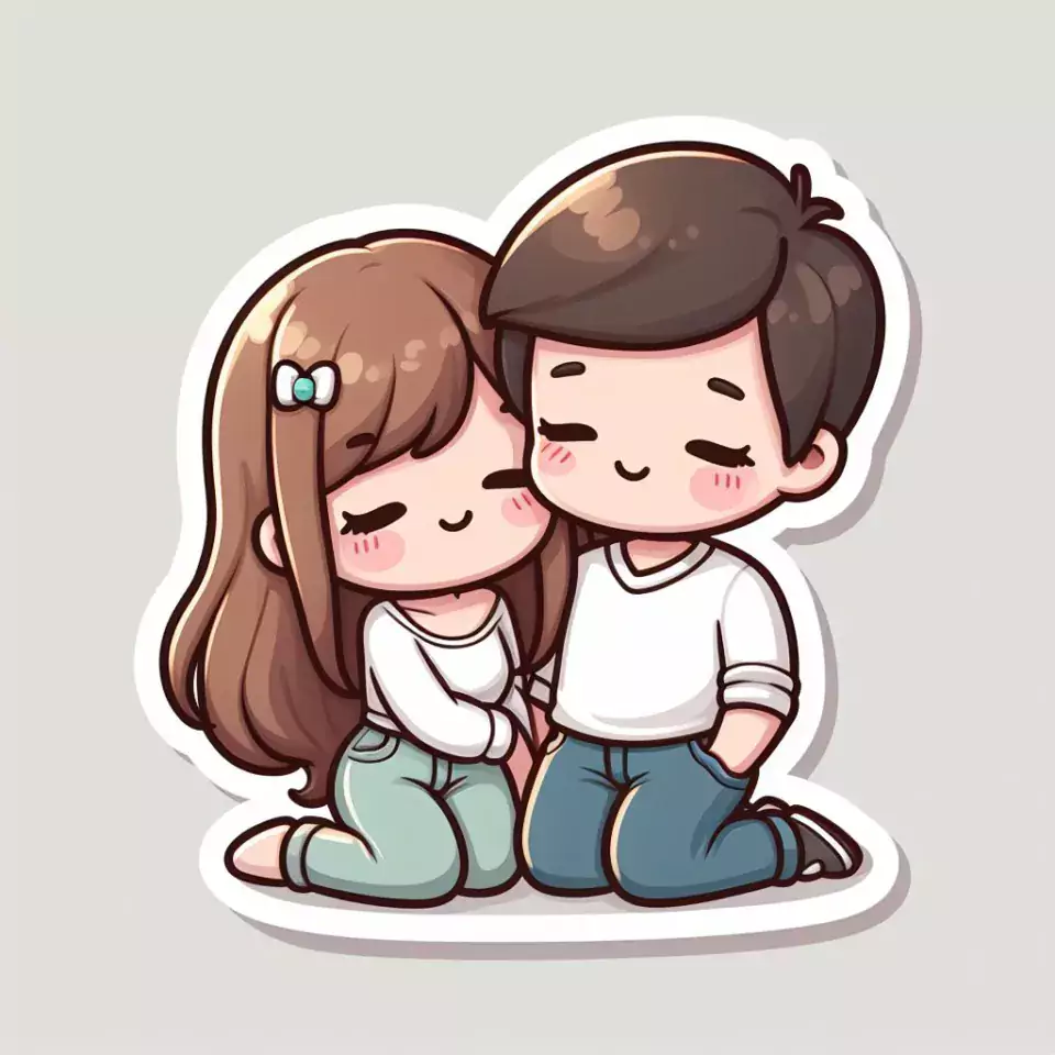 cute couple stickers with white background and kissing & hug HD printable stickers images ()