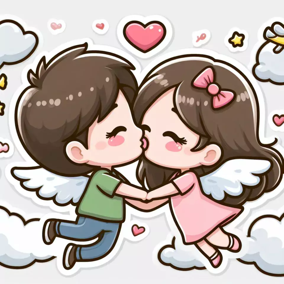 cute couple stickers with white background and kissing & hug HD printable stickers images ()