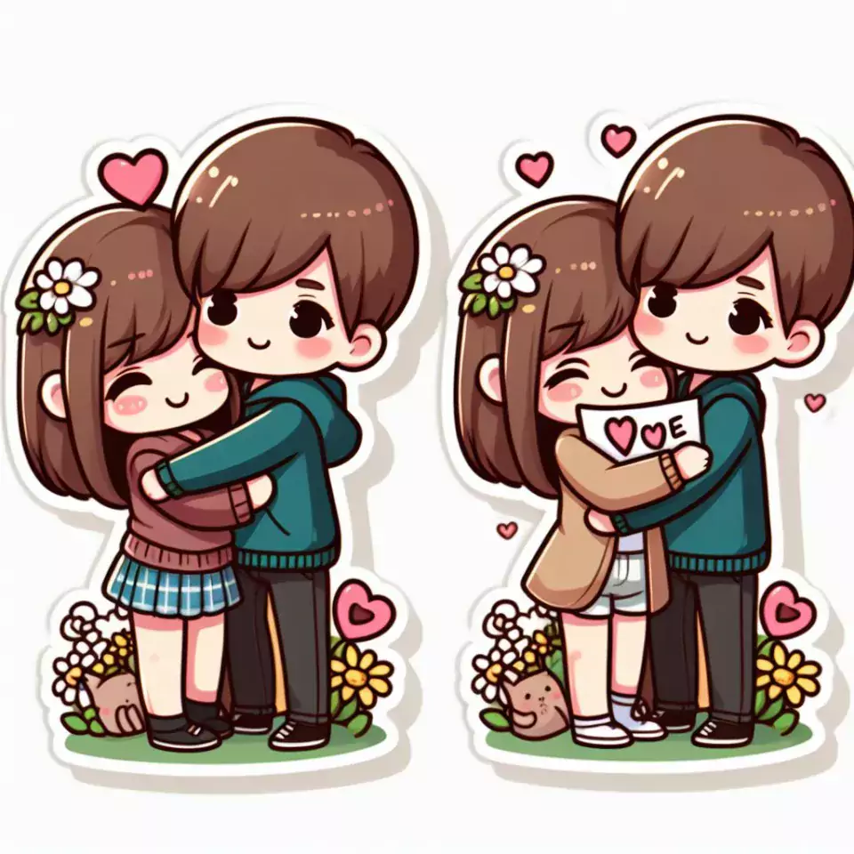 cute couple stickers with white background and kissing & hug HD printable stickers images ()