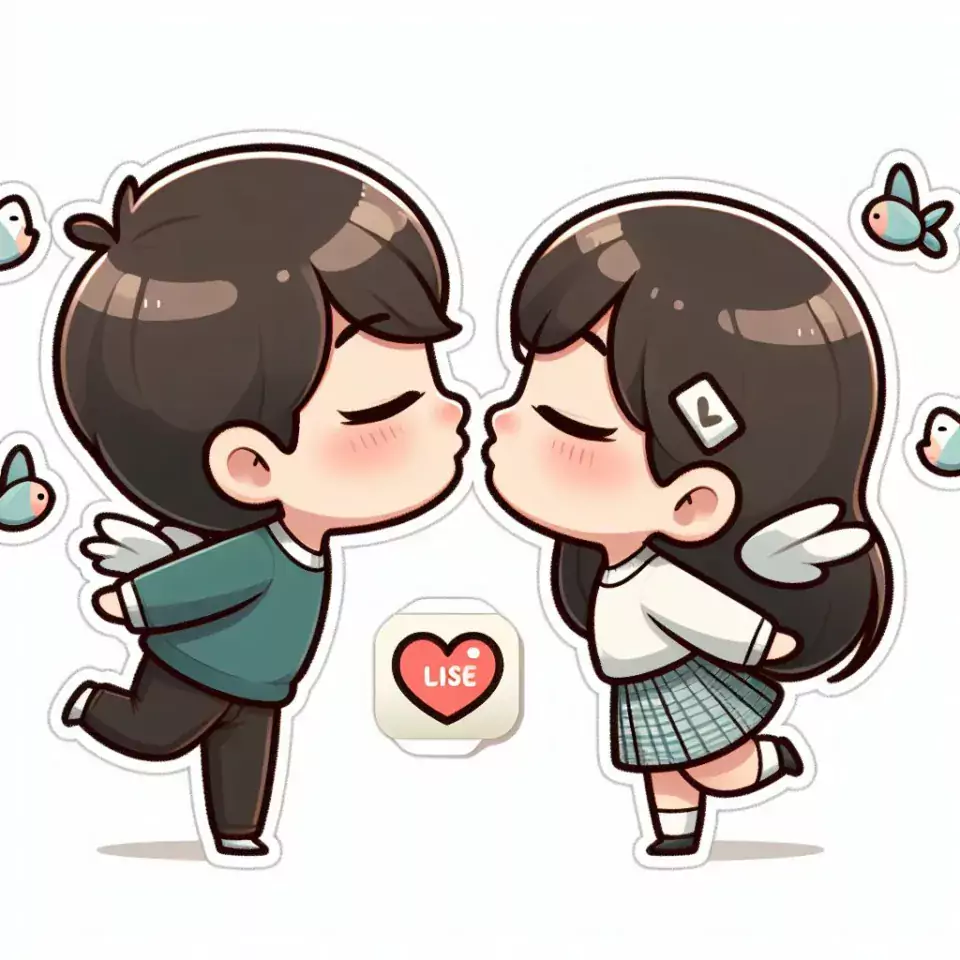 cute couple stickers with white background and kissing & hug HD printable stickers images ()