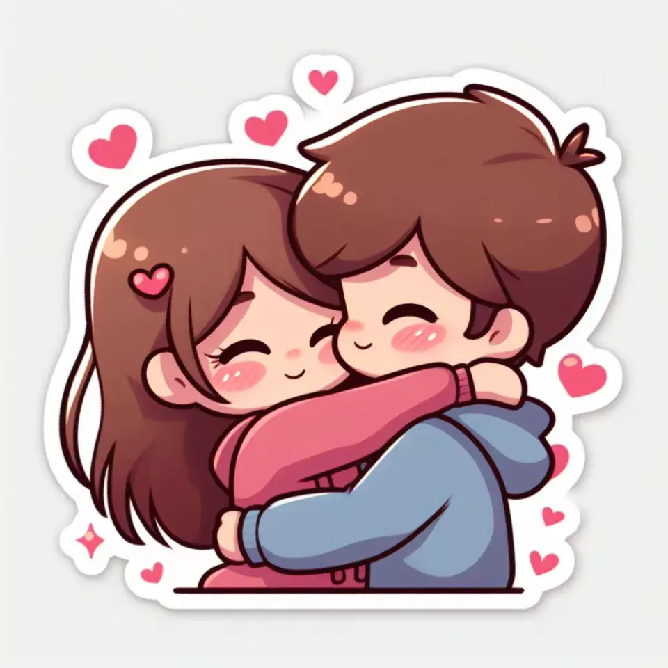 cute couple stickers with white background and kissing & hug HD printable stickers images ()