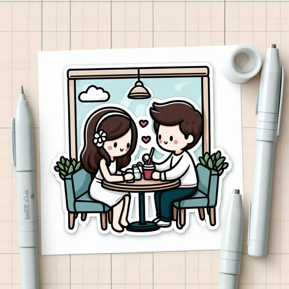 cute couple stickers with white background and kissing & hug HD printable stickers images ()