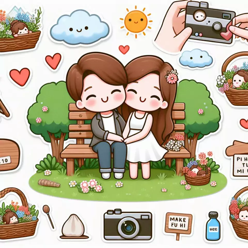 cute couple stickers with white background and kissing & hug HD printable stickers images ()