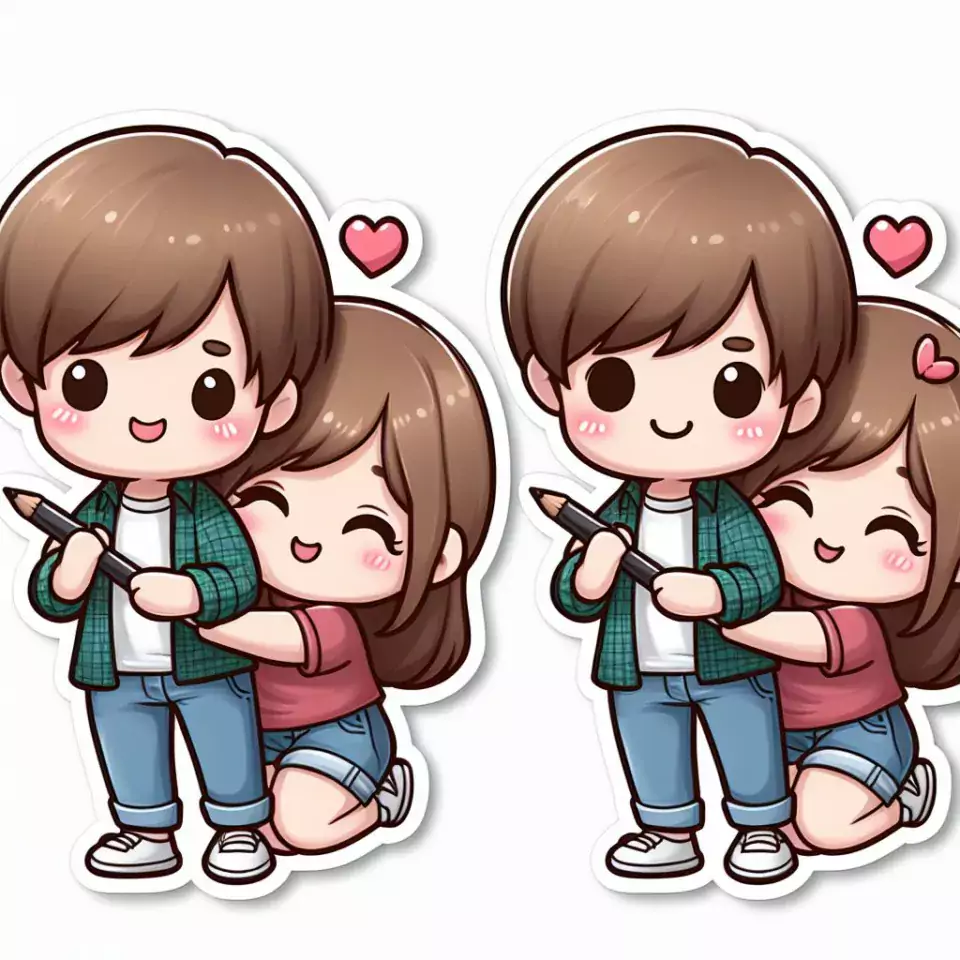 cute couple stickers with white background and kissing & hug HD printable stickers images ()