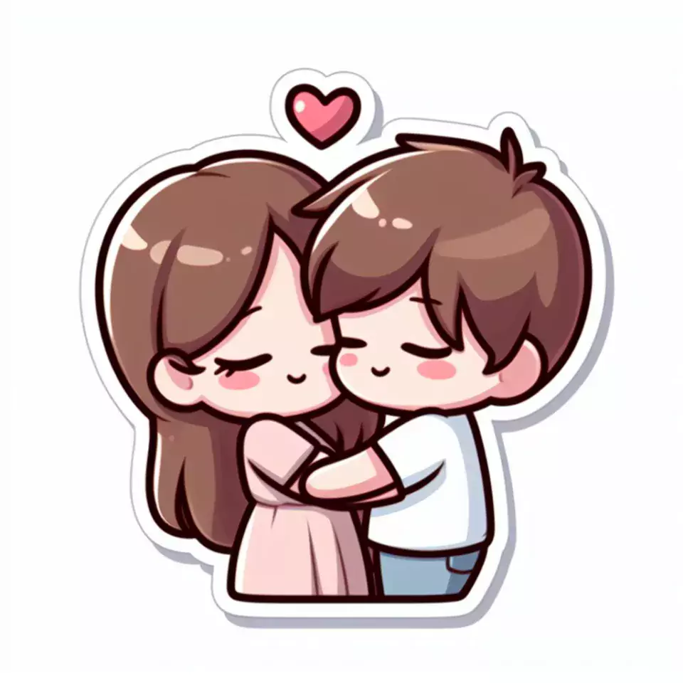 cute couple stickers with white background and kissing & hug HD printable stickers images ()