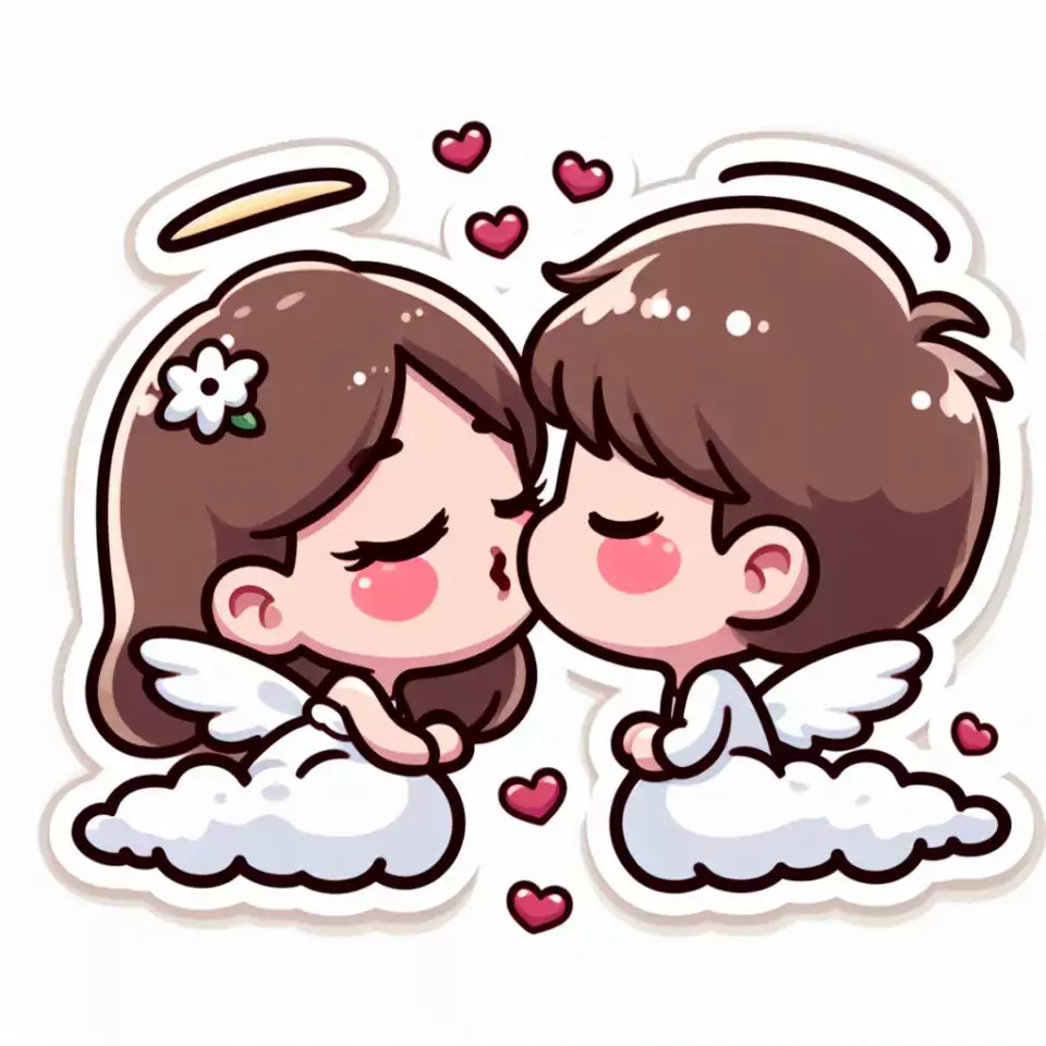 cute couple stickers with white background and kissing & hug HD printable stickers images ()