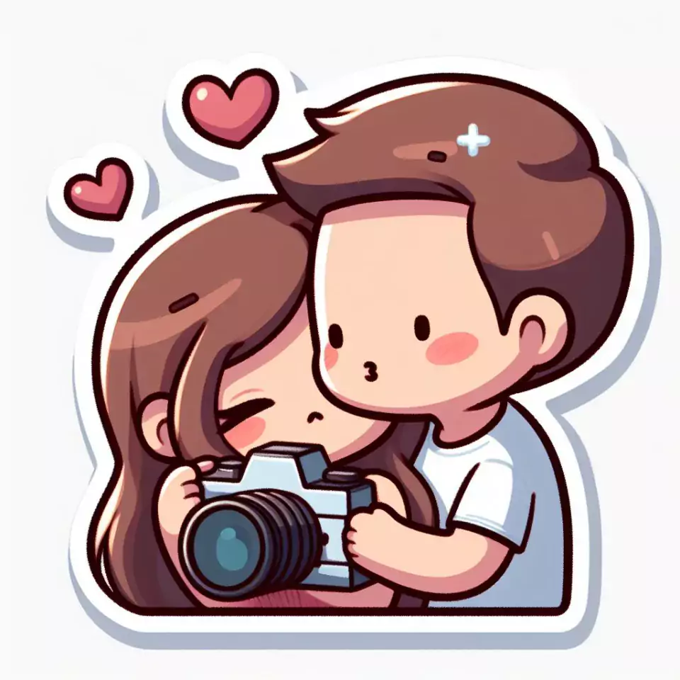 cute couple stickers with white background and kissing & hug HD printable stickers images ()