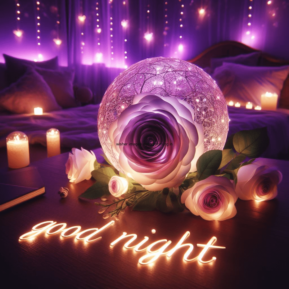 good night image amazing rose and lavender flower images with colour night stars and candles night vibes ()