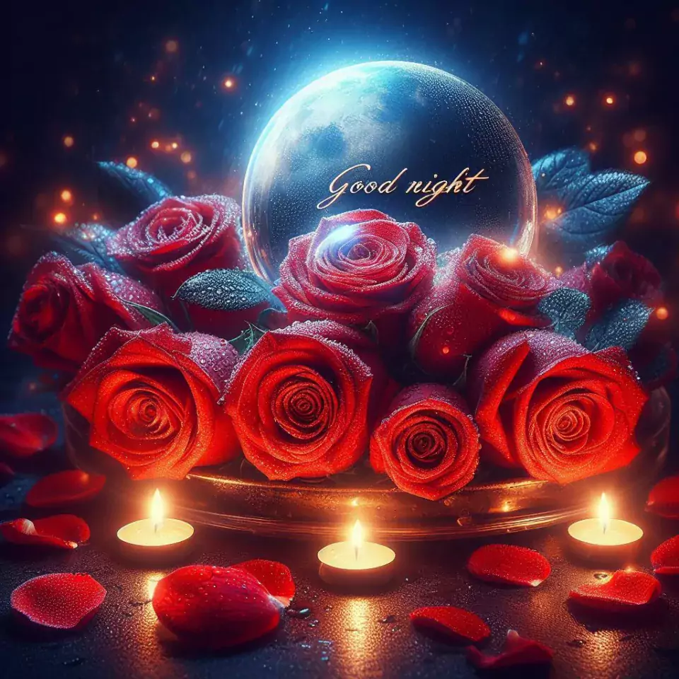 good night image amazing rose and lavender flower images with colour night stars and candles night vibes ()