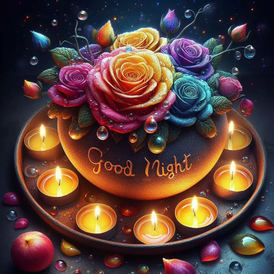 good night image amazing rose and lavender flower images with colour night stars and candles night vibes ()