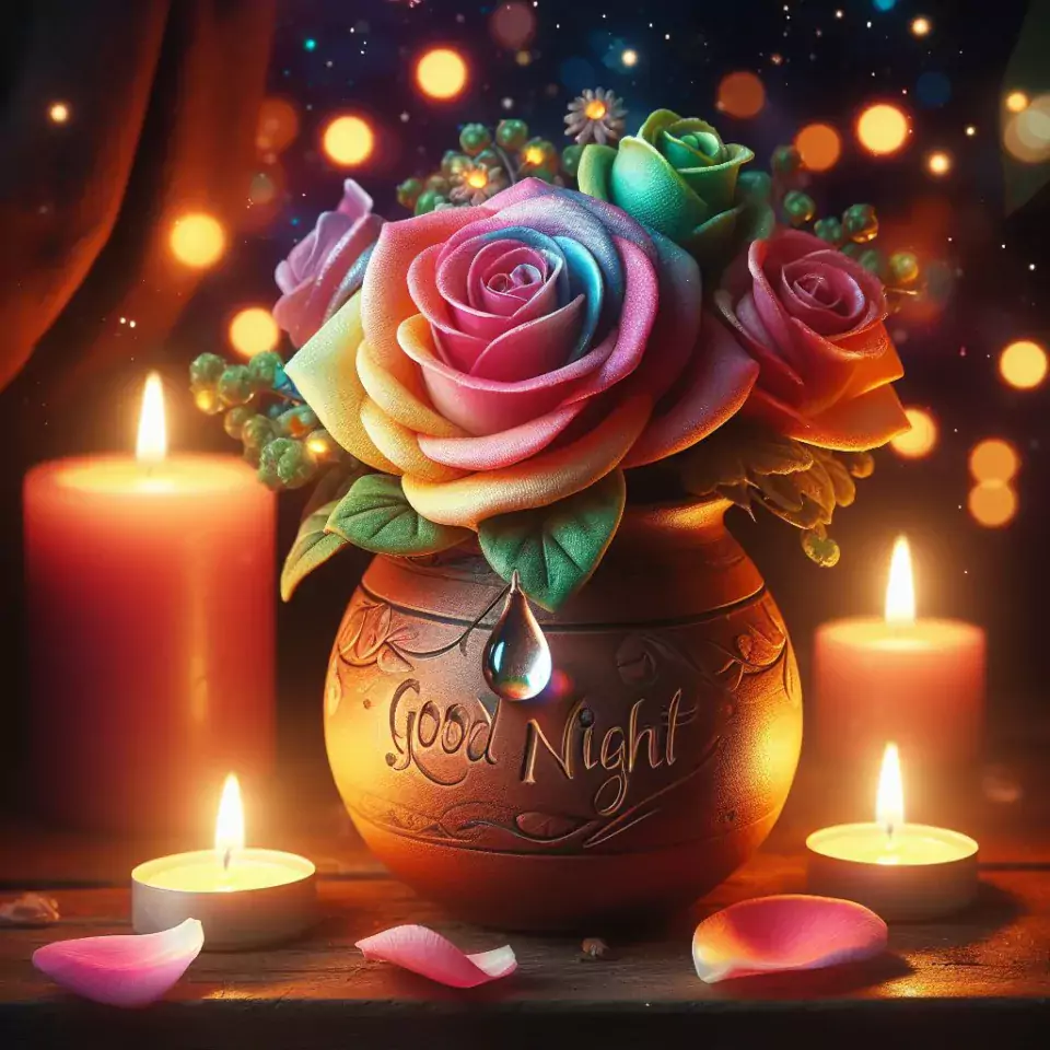 good night image amazing rose and lavender flower images with colour night stars and candles night vibes ()