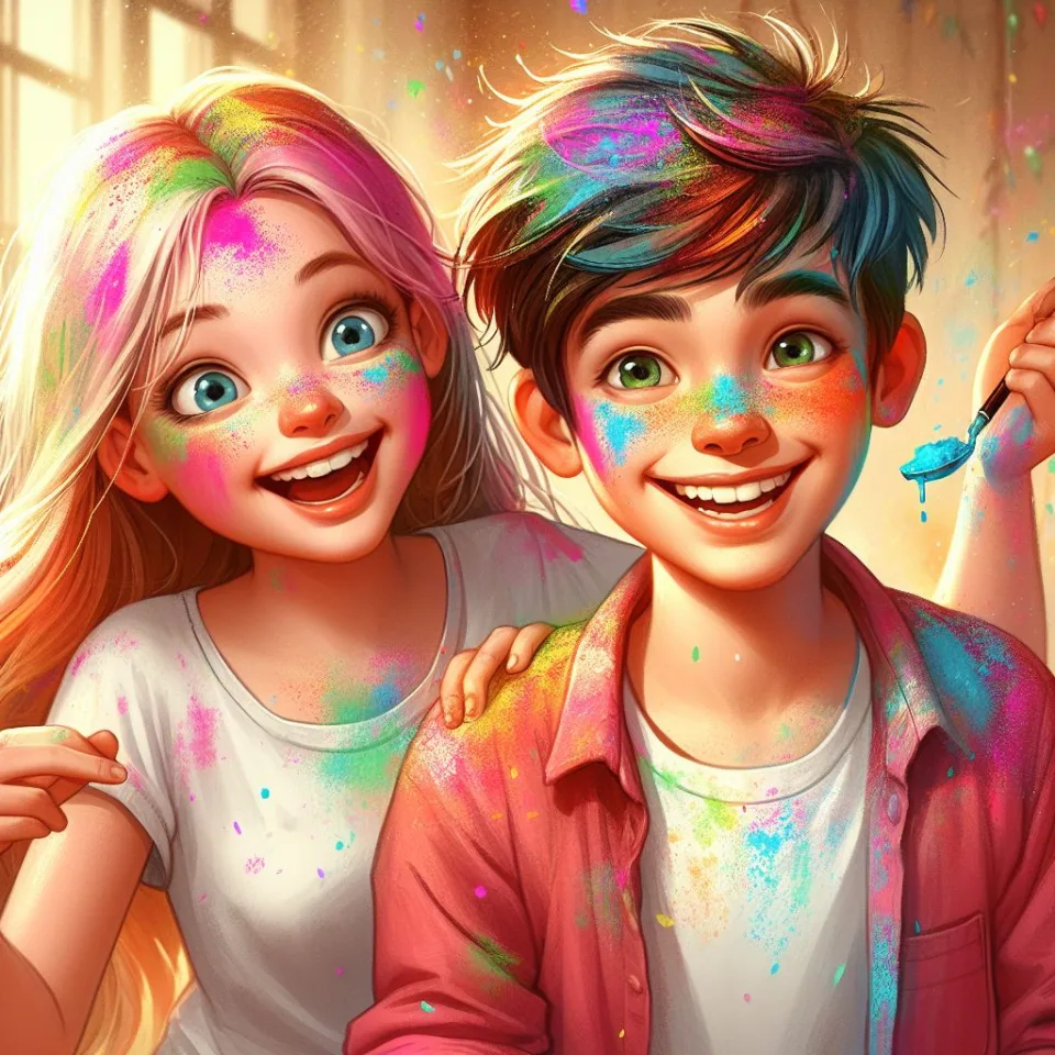 Happy holi HD images cute couple with colourfull enjoy with colour ()