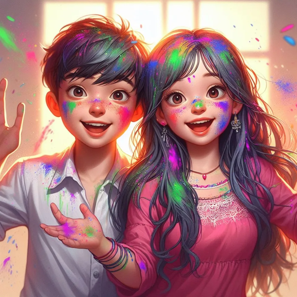 Happy holi HD images cute couple with colourfull enjoy with colour ()