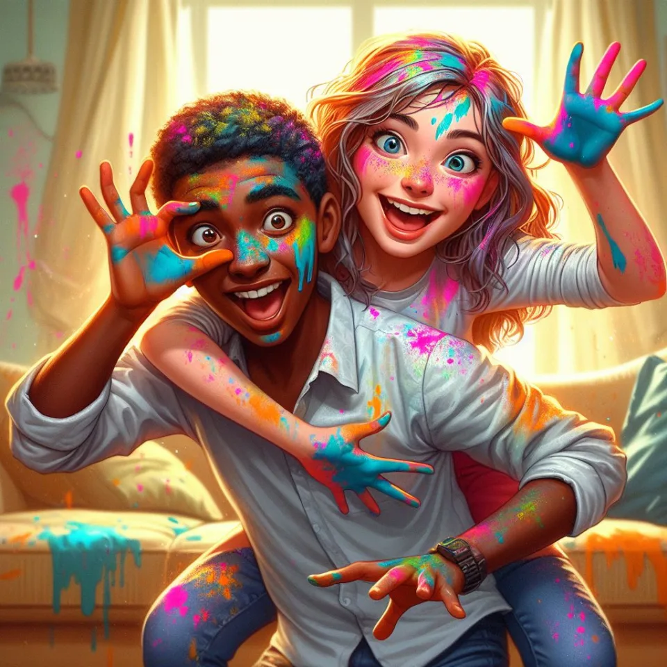 Happy holi HD images cute couple with colourfull enjoy with colour ()