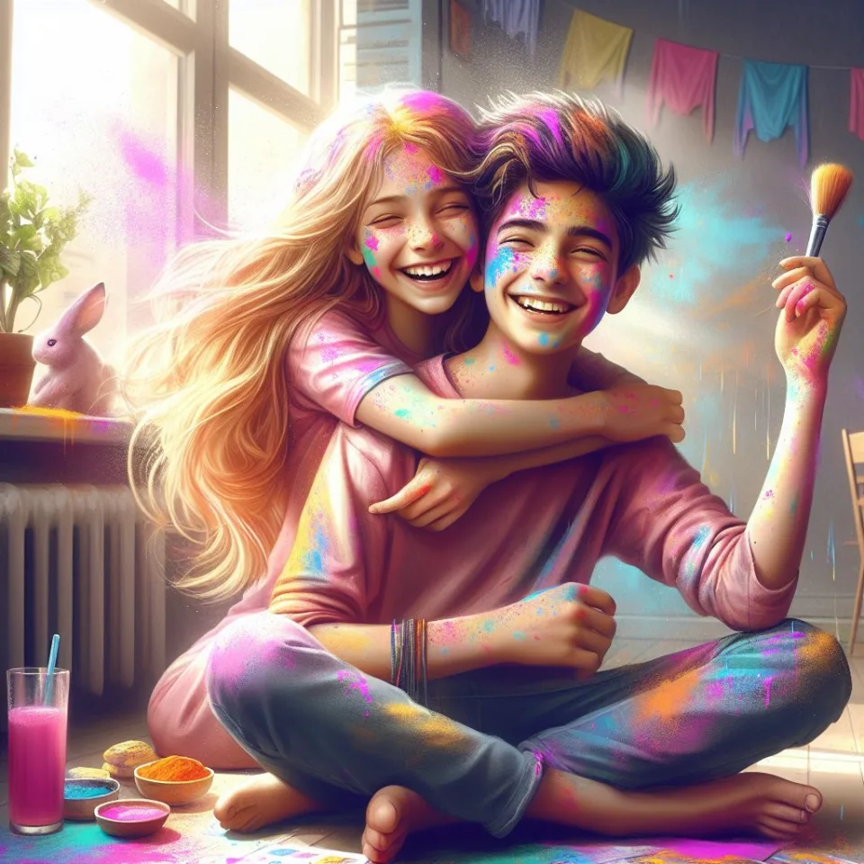 Happy holi HD images cute couple with colourfull enjoy with colour ()