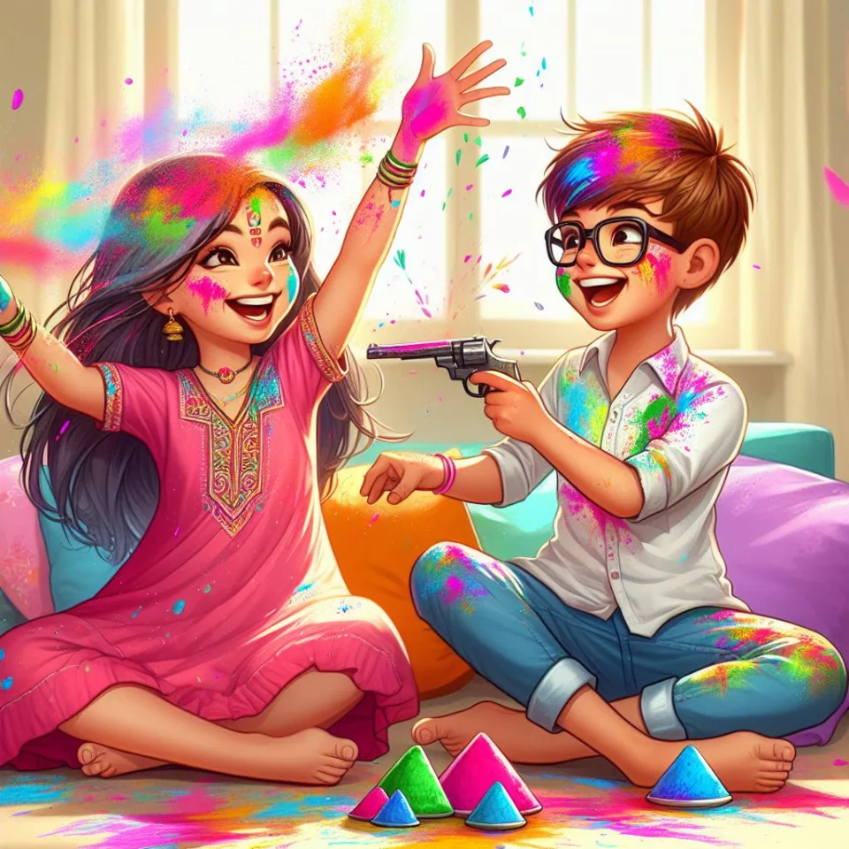 Happy holi HD images cute couple with colourfull enjoy with colour ()