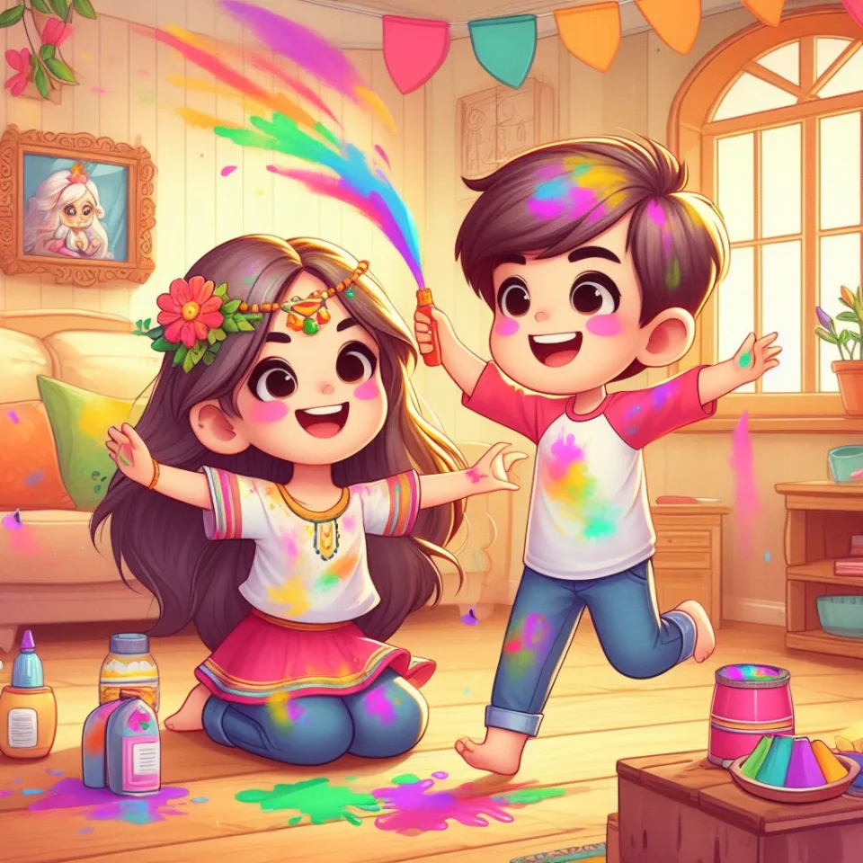 Happy holi HD images cute couple with colourfull enjoy with colour ()