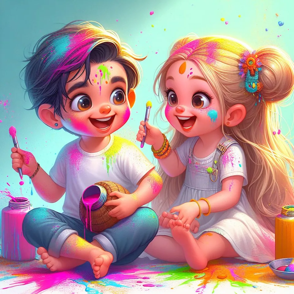 Happy holi HD images cute couple with colourfull enjoy with colour ()