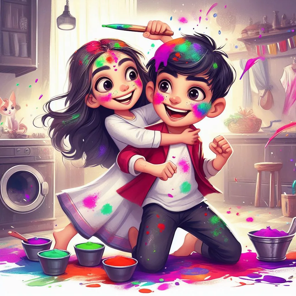 Happy holi HD images cute couple with colourfull enjoy with colour ()