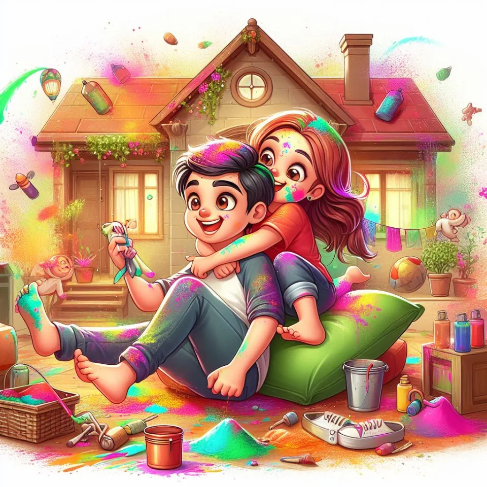 Happy holi HD images cute couple with colourfull enjoy with colour ()