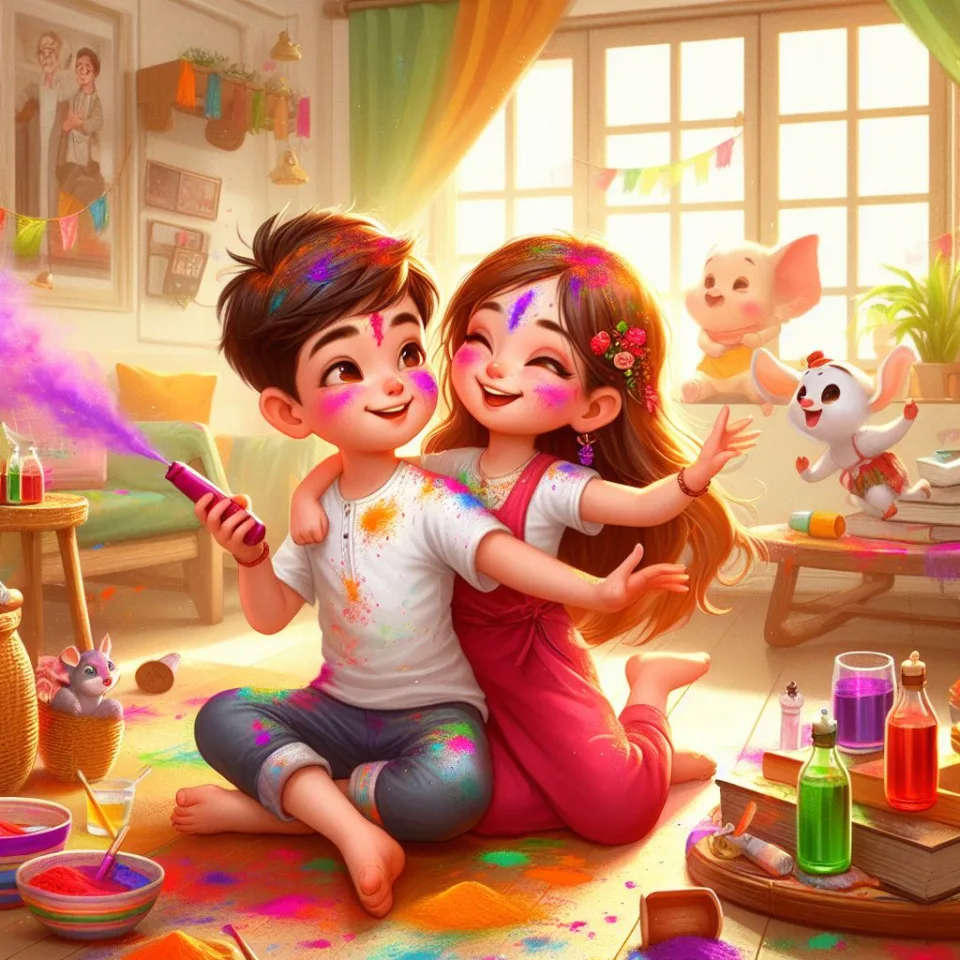 Happy holi HD images cute couple with colourfull enjoy with colour ()