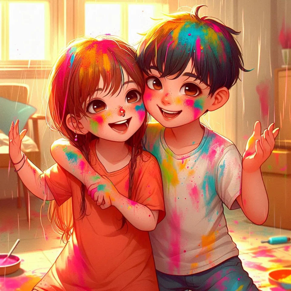 Happy holi HD images cute couple with colourfull enjoy with colour ()