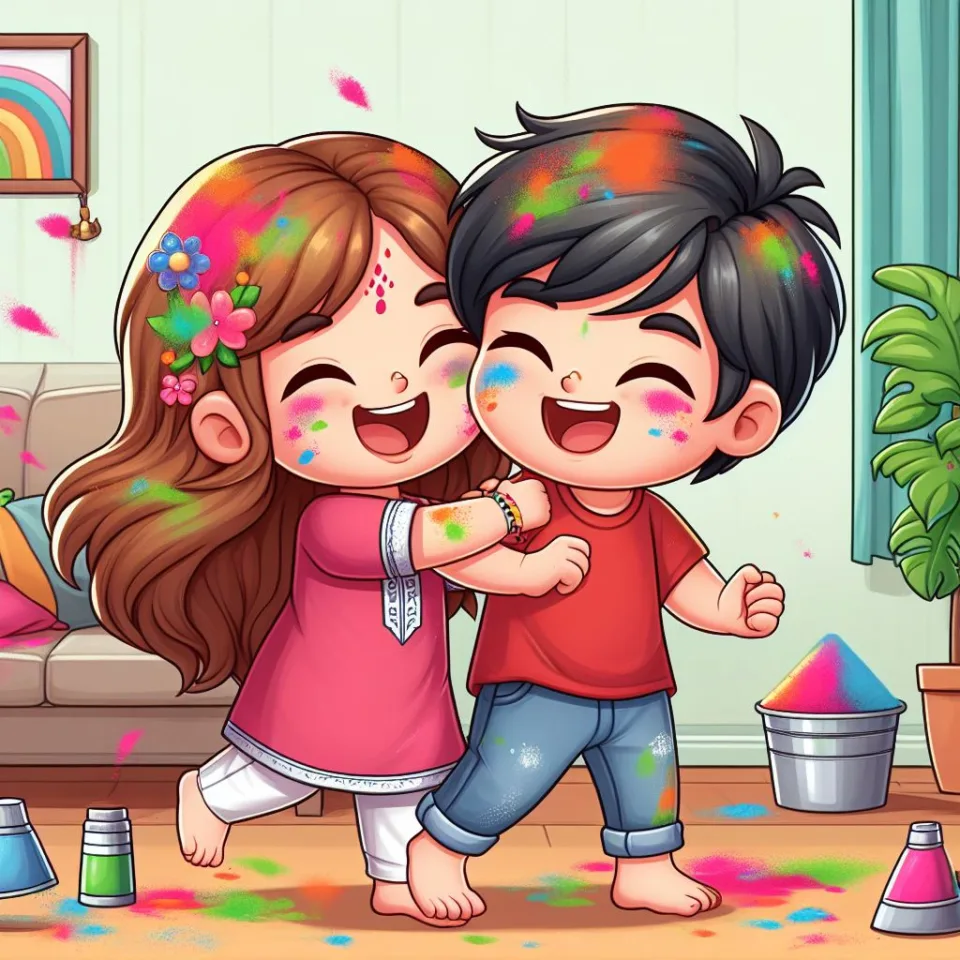 Happy holi HD images cute couple with colourfull enjoy with colour ()