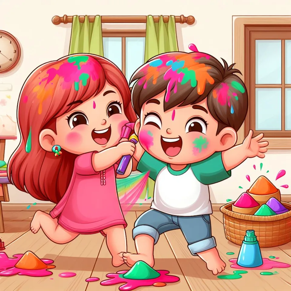 Happy holi HD images cute couple with colourfull enjoy with colour ()