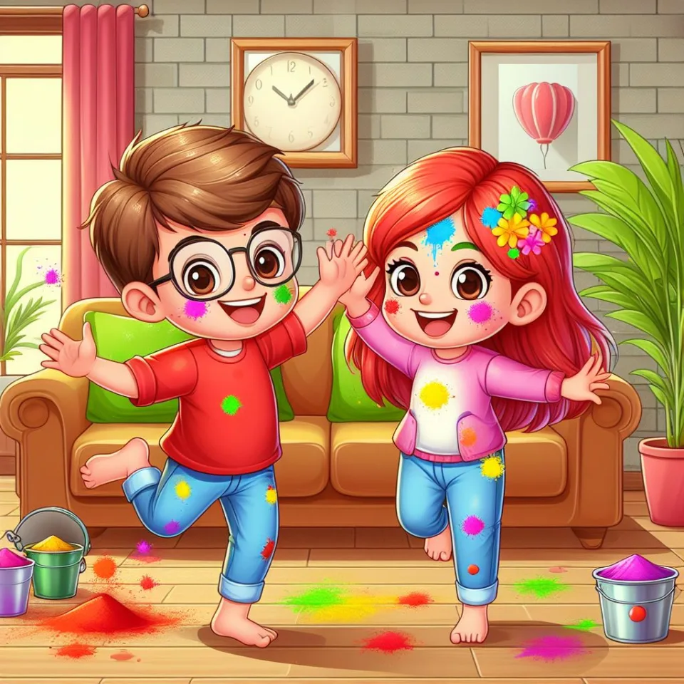 Happy holi HD images cute couple with colourfull enjoy with colour ()