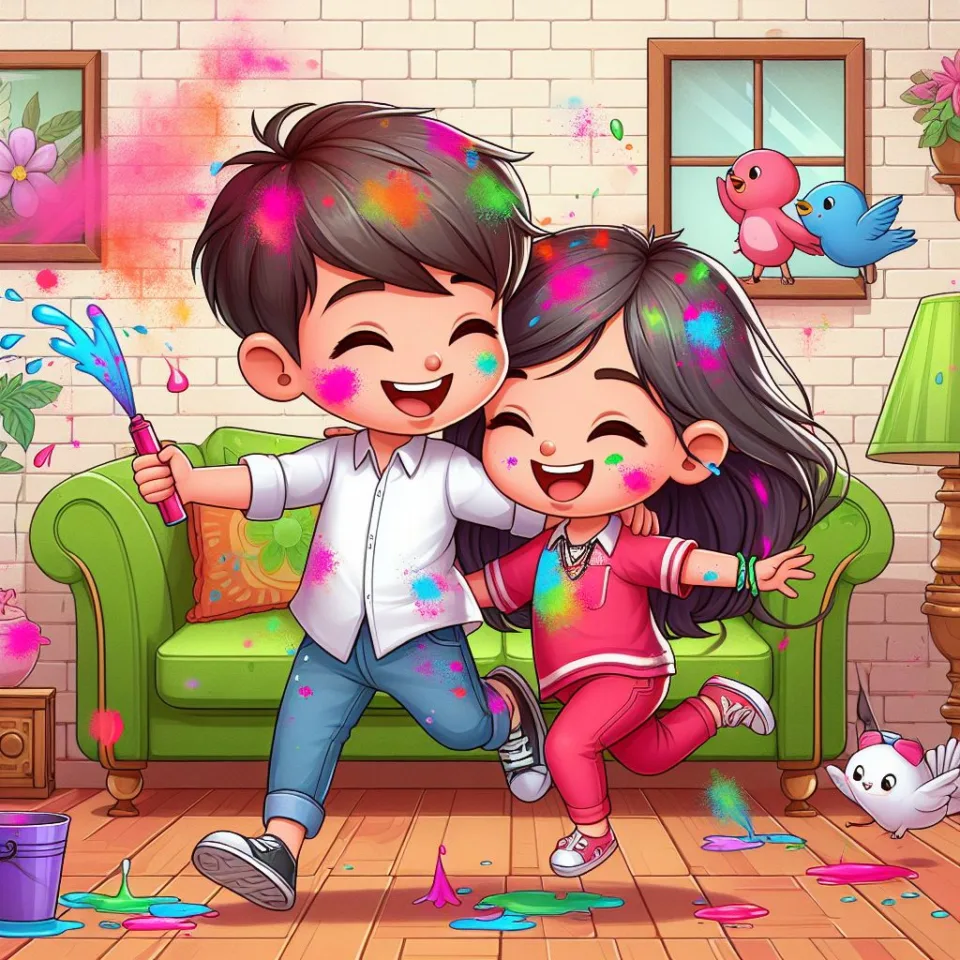 Happy holi HD images cute couple with colourfull enjoy with colour ()