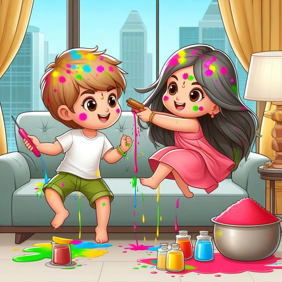 Happy holi HD images cute couple with colourfull enjoy with colour ()