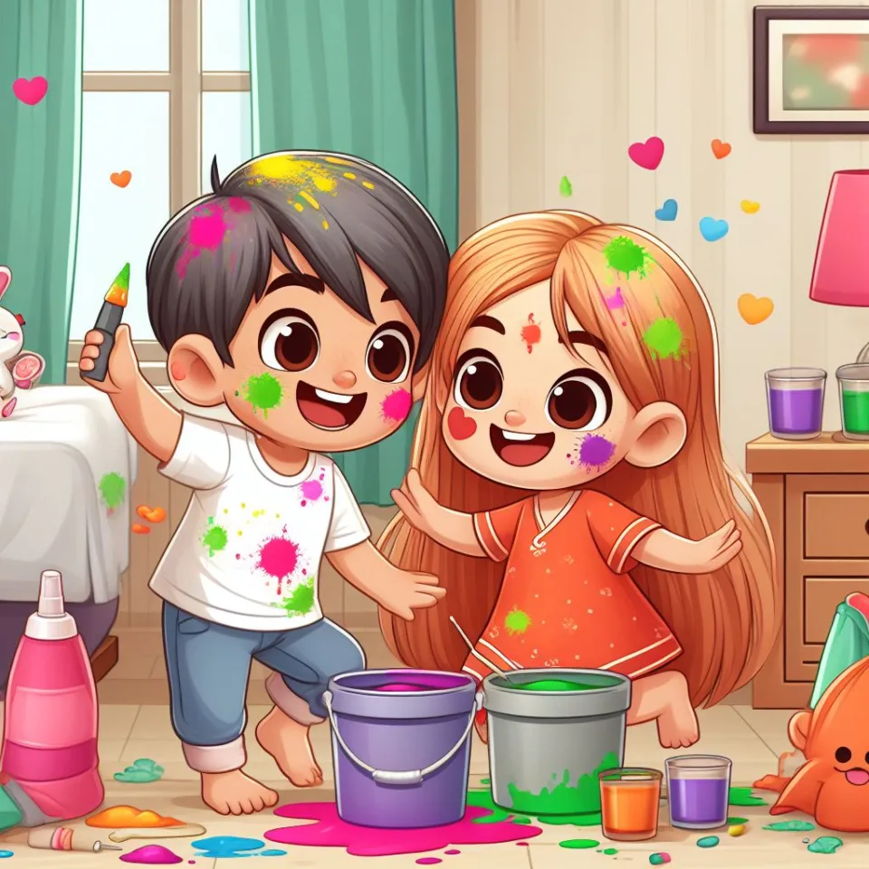 Happy holi HD images cute couple with colourfull enjoy with colour ()