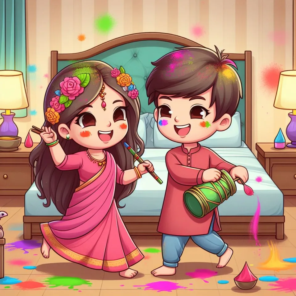 Happy holi HD images cute couple with colourfull enjoy with colour ()