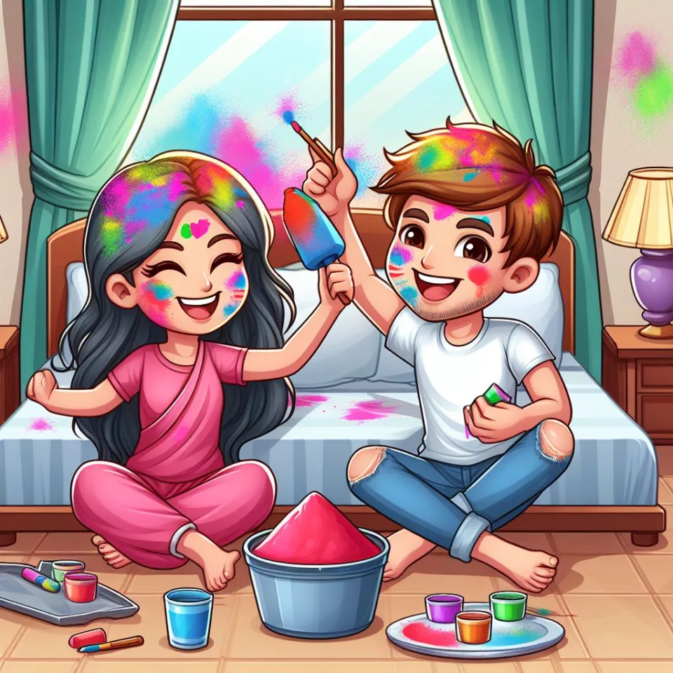 Happy holi HD images cute couple with colourfull enjoy with colour ()