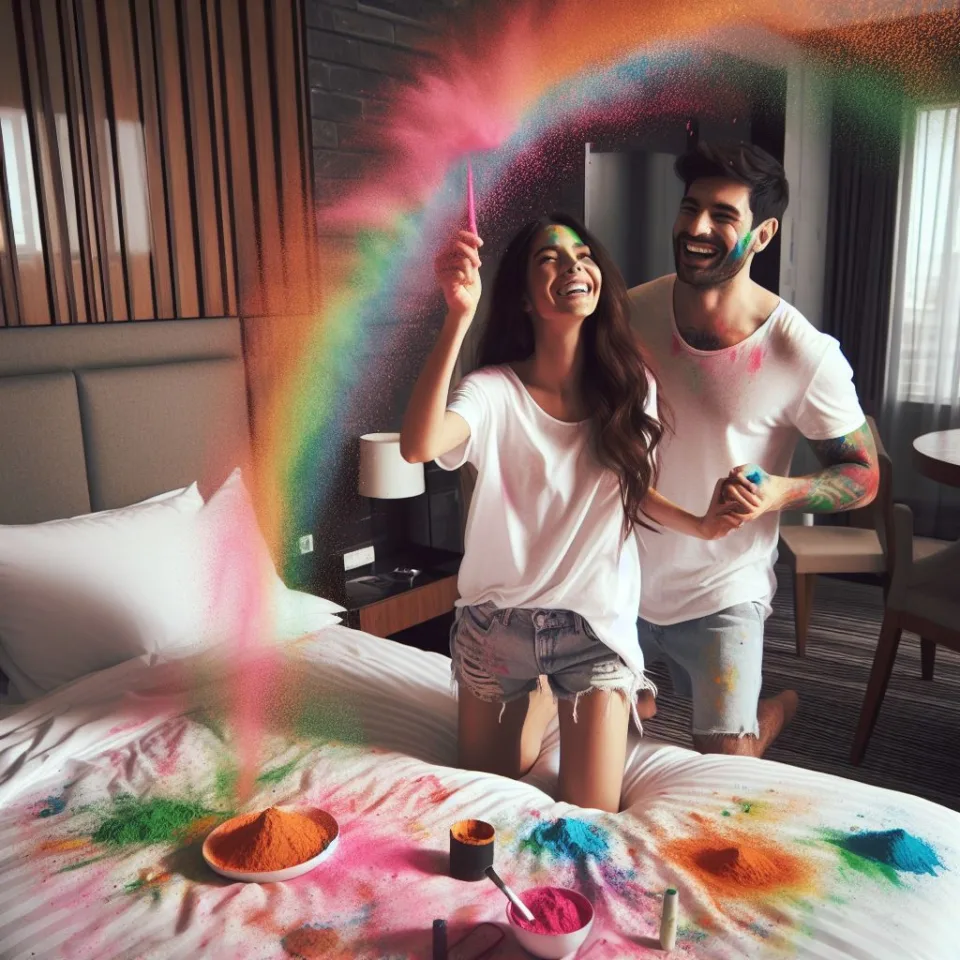 Happy holi HD images cute couple with colourfull enjoy with colour ()