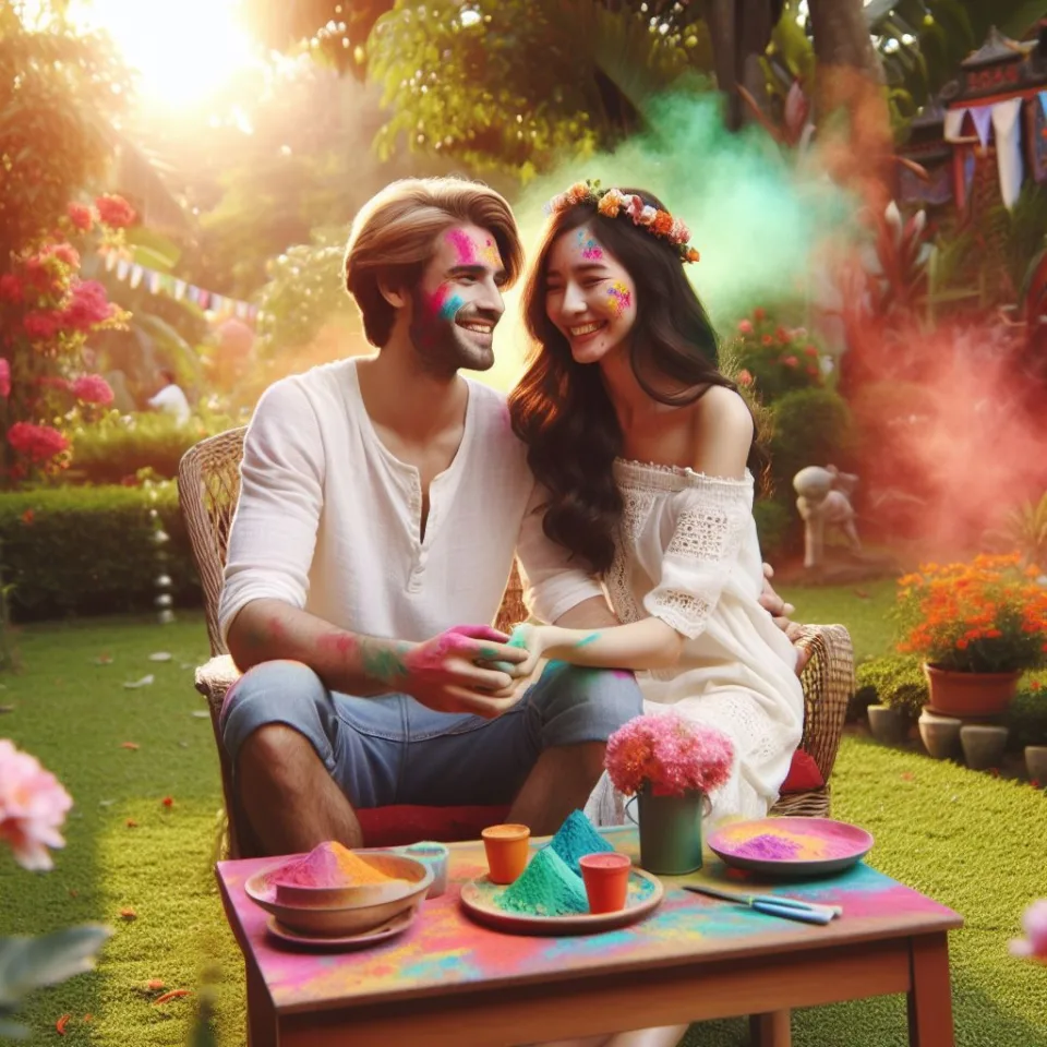 Happy holi HD images cute couple with colourfull enjoy with colour ()