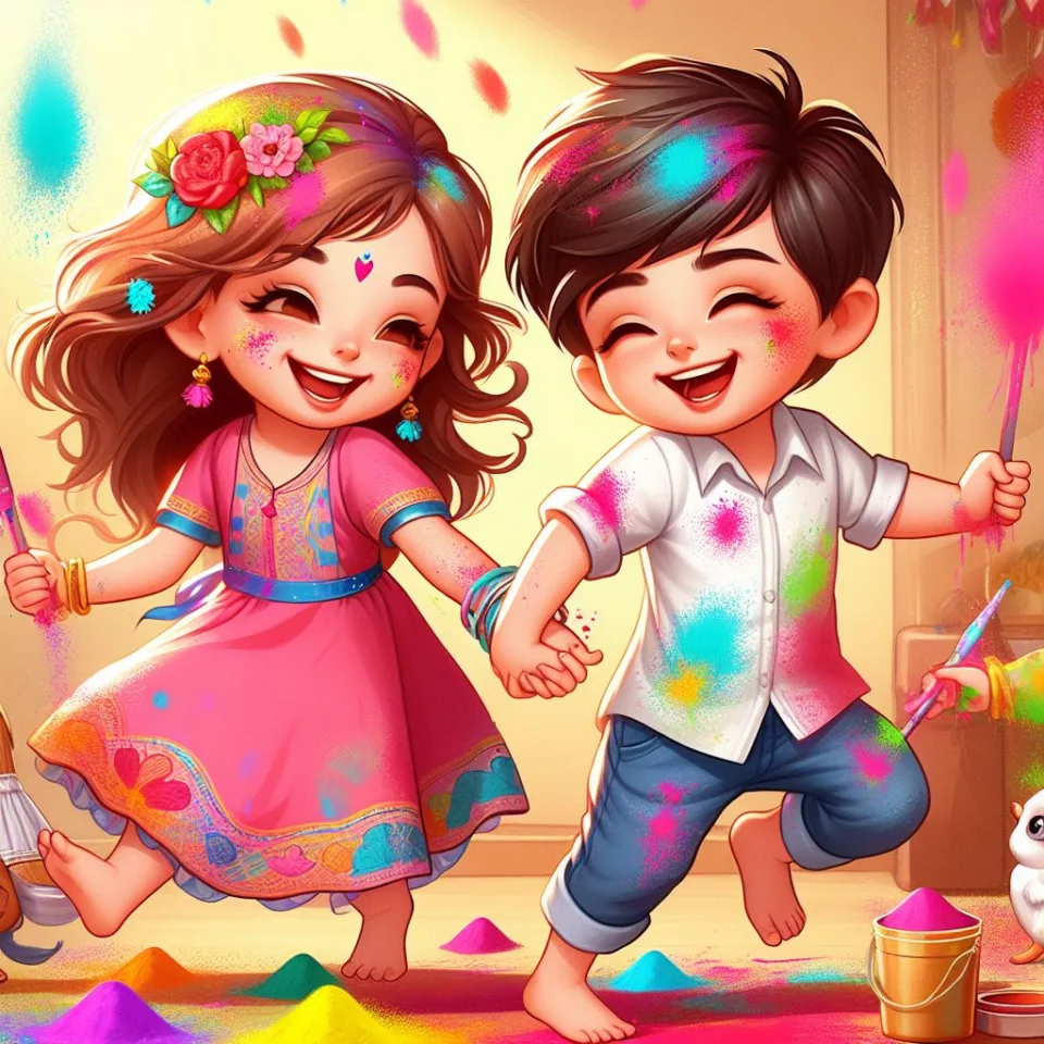 Happy holi HD images cute couple with colourfull enjoy with colour ()