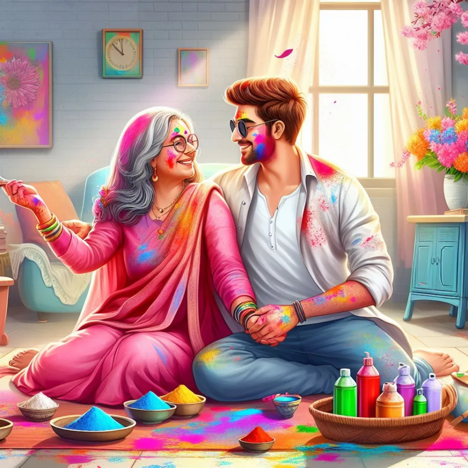 Happy holi HD images cute couple with colourfull enjoy with colour ()