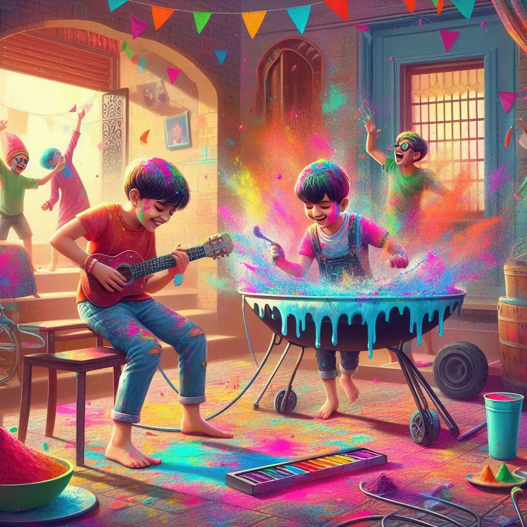 Happy holi images with colour vibes with boys shiv plating the holi ()