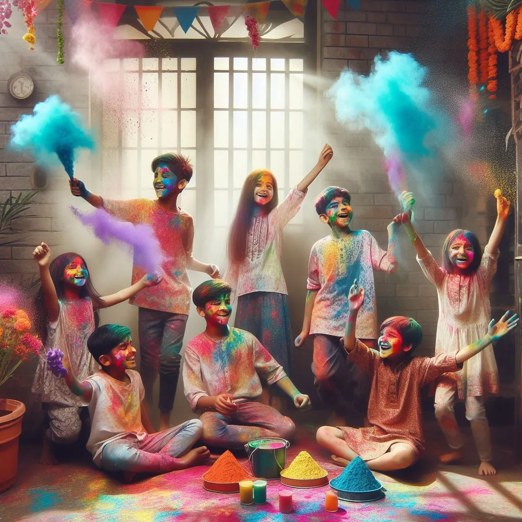 Happy holi images with colour vibes with boys shiv plating the holi ()