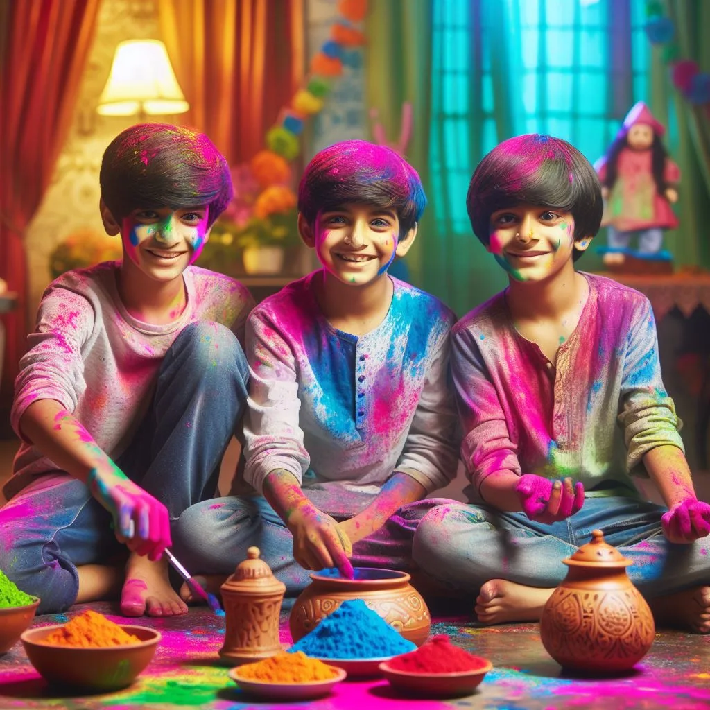 Happy holi images with colour vibes with boys shiv plating the holi ()