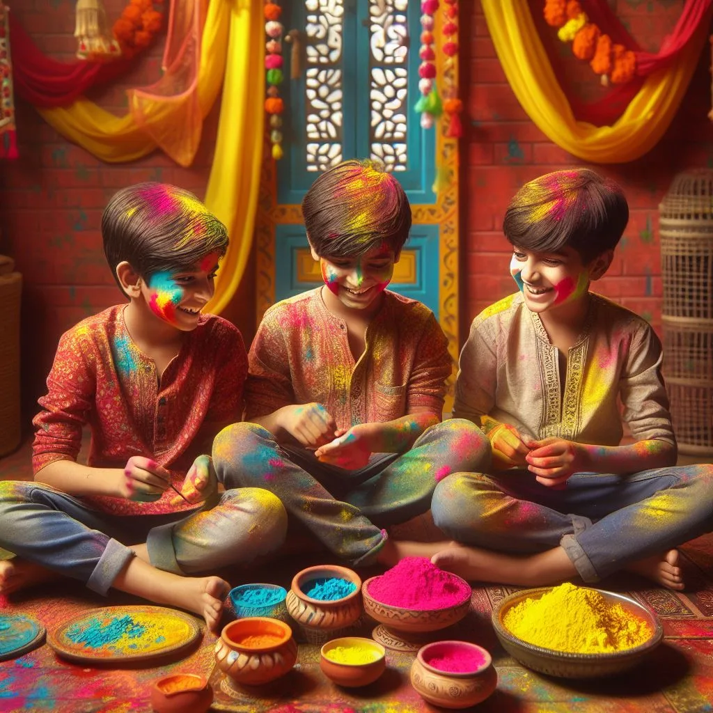 Happy holi images with colour vibes with boys shiv plating the holi ()