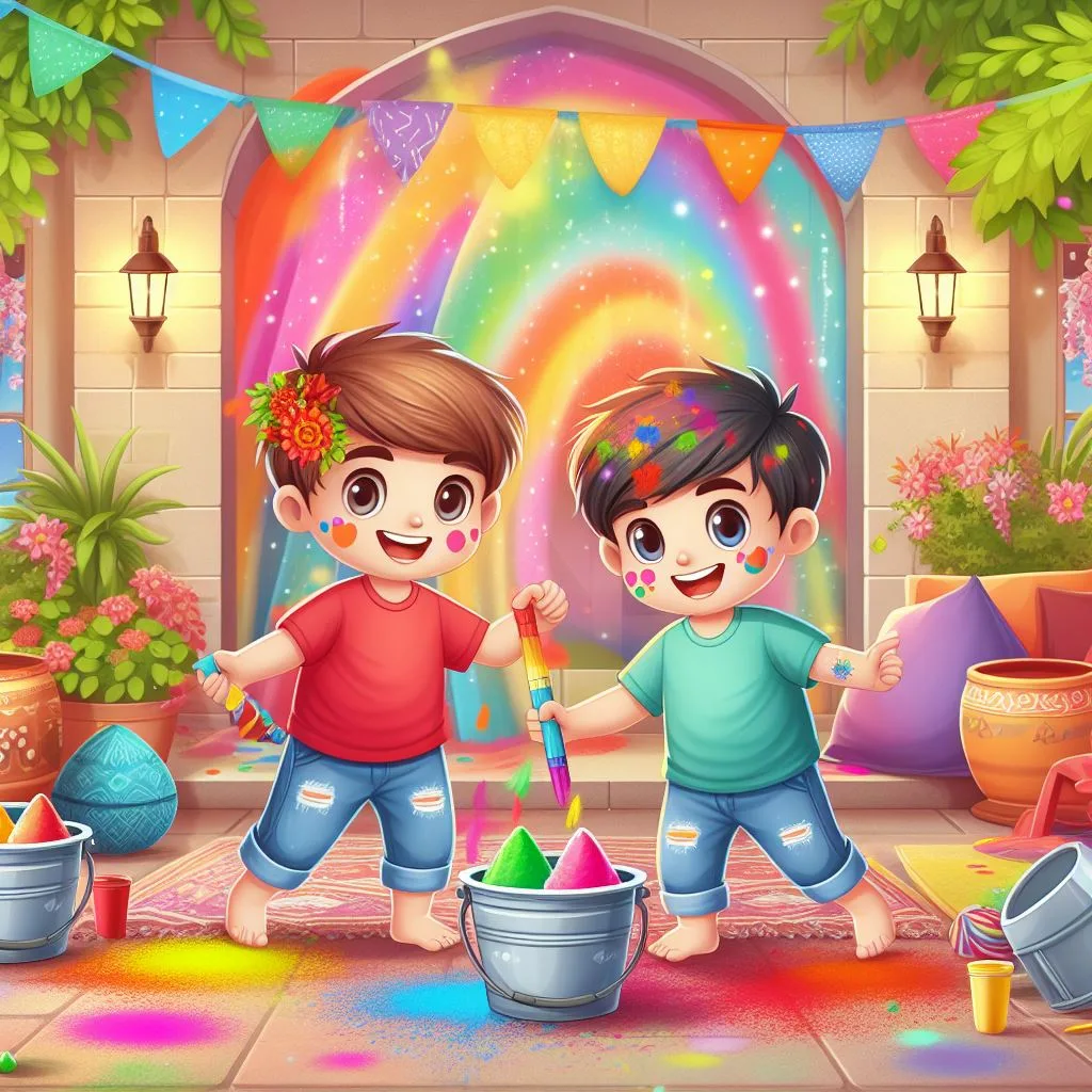 Happy holi images with colour vibes with boys shiv plating the holi ()