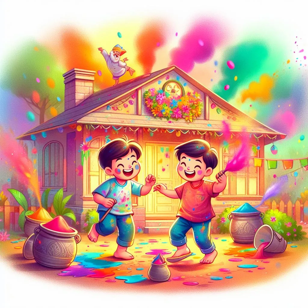 Happy holi images with colour vibes with boys shiv plating the holi ()