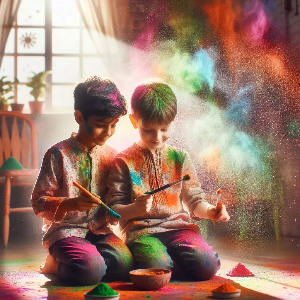 Happy holi images with colour vibes with boys shiv plating the holi ()