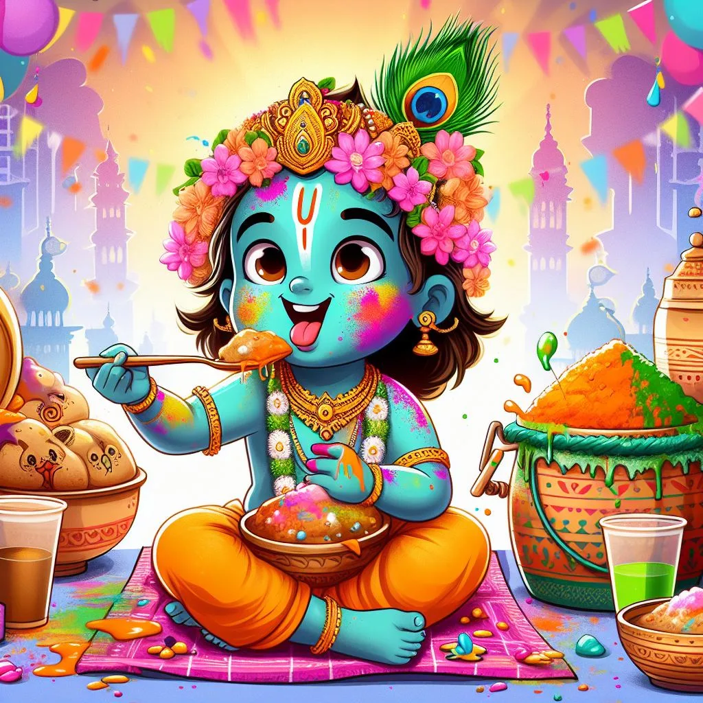 Happy holi images with colourful vibes with boy krishan boy cartoon images ()