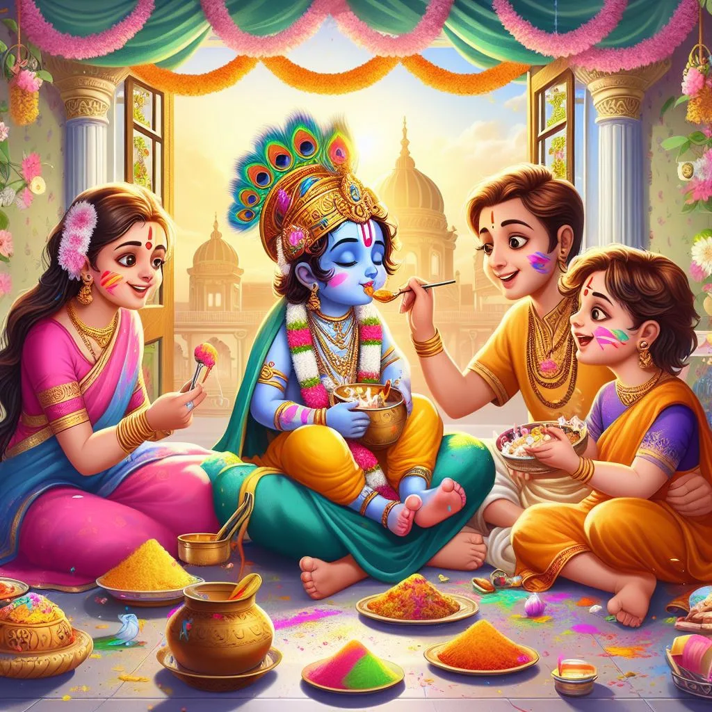 Happy holi images with colourful vibes with boy krishan boy cartoon images ()